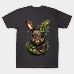 Mystical Whispers: Surrealistic Art Design of a Rabbit with Moss and Plants T-Shirt